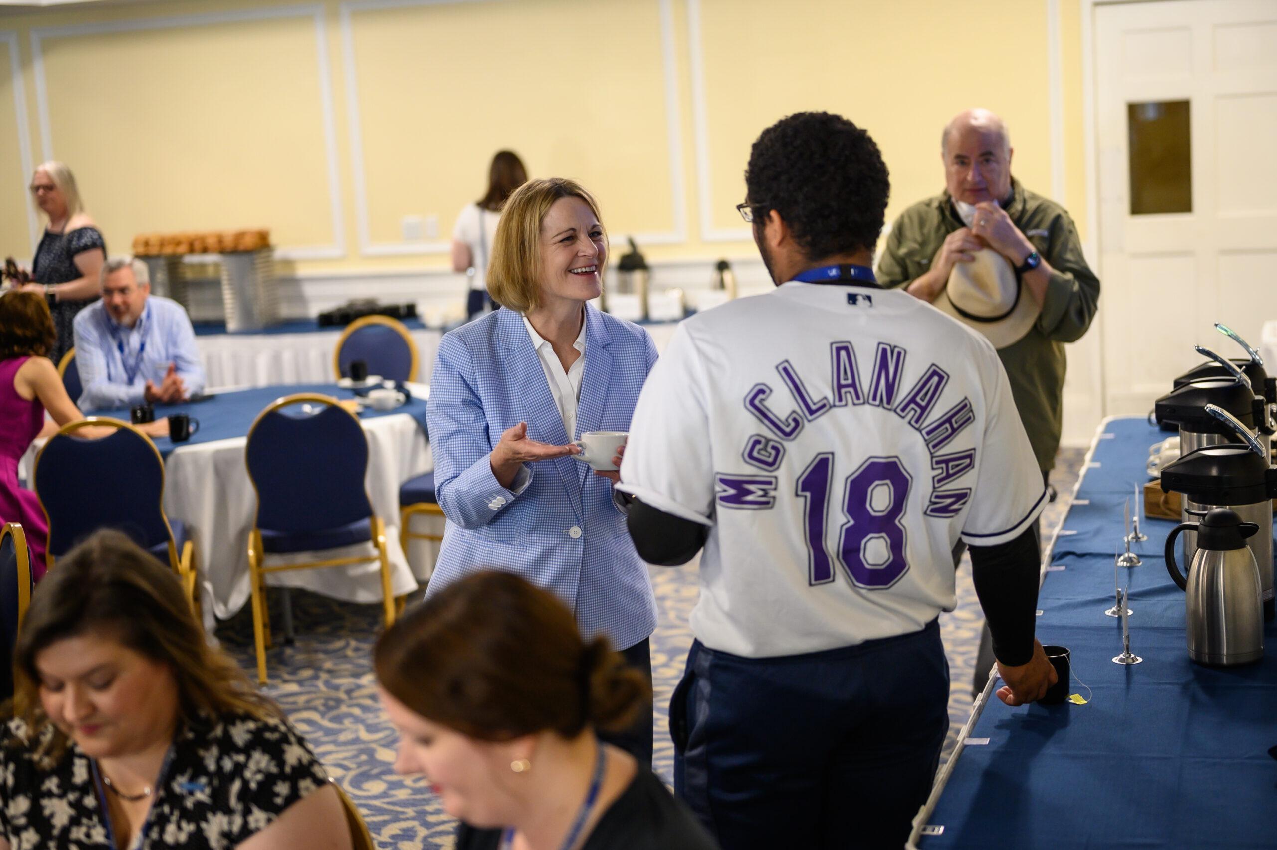 President cheryl nixon at donut event